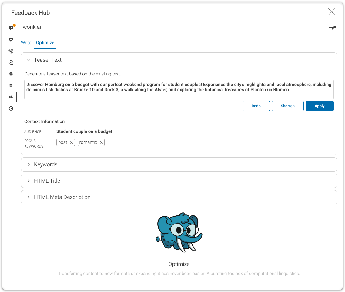 Optimize teaser text