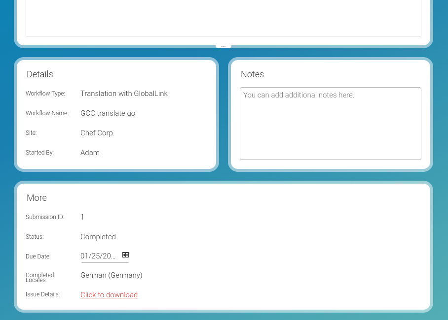 Running Workflow form Extension for a Running Global Link Translation Workflow