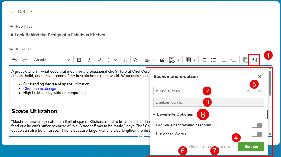 Text in formatiertem Text suchen