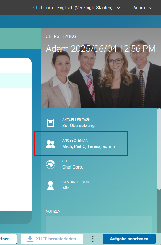 Angebotener Erstellen-Task einer Vier-Augen Publikation