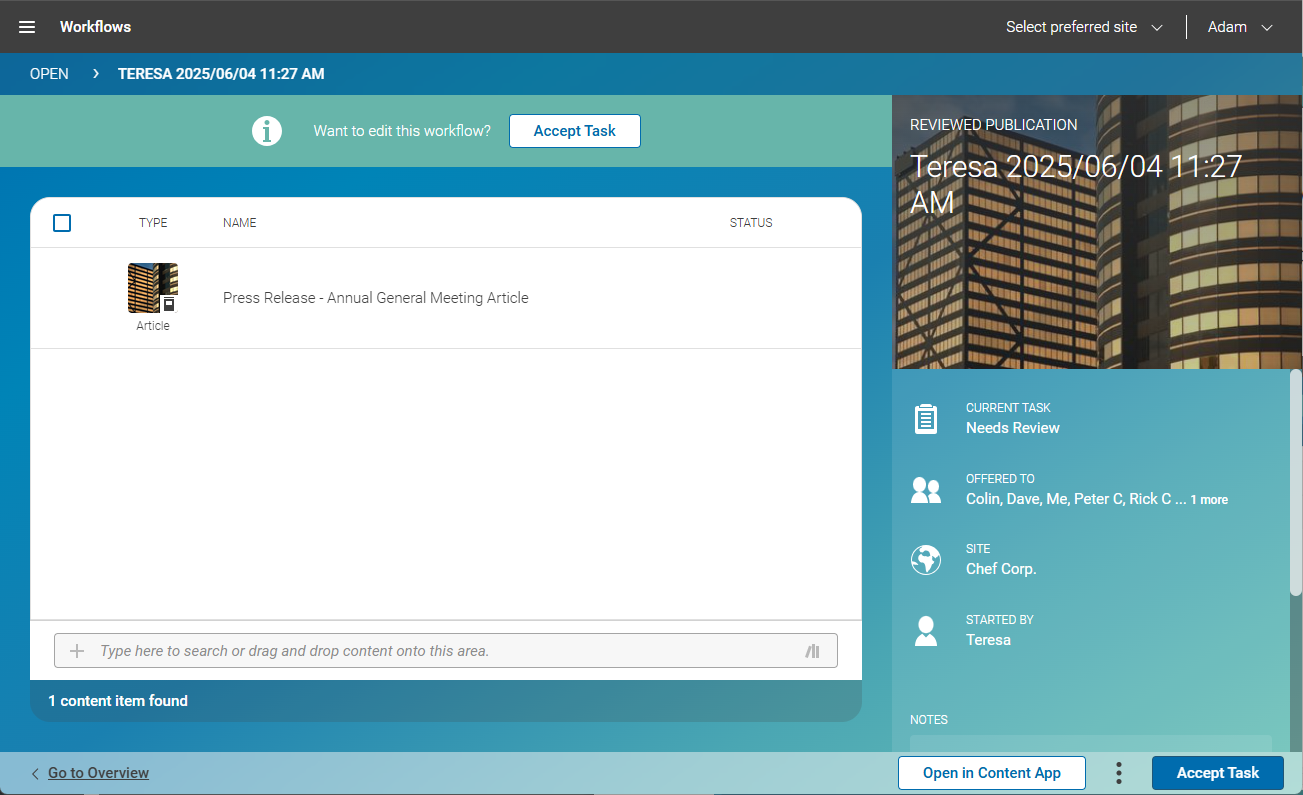 Opened workflow in Workflow app