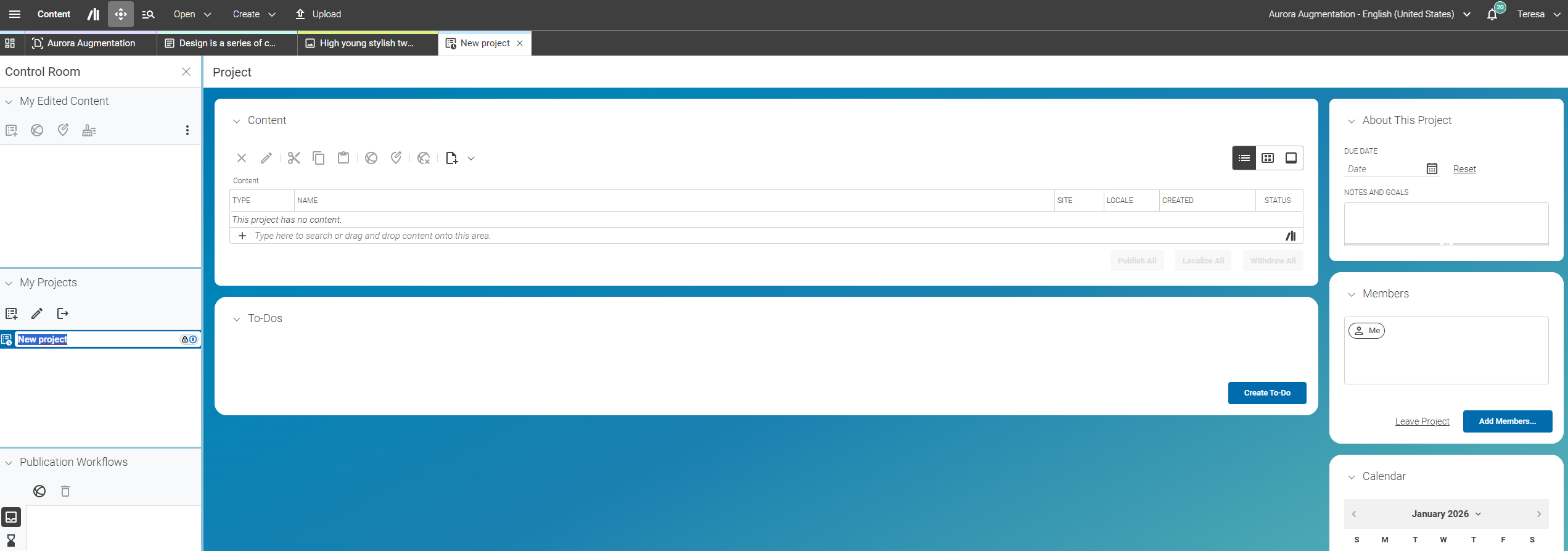 Newly created project