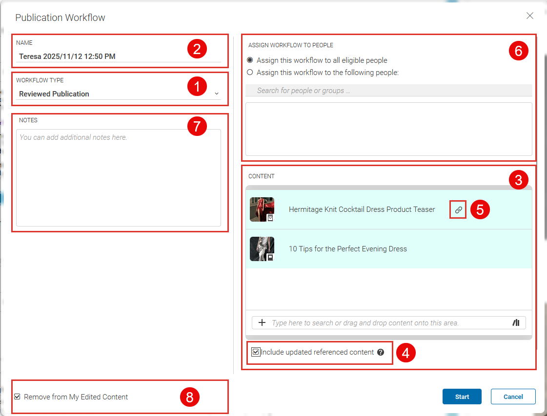 Start Publication Workflow Window