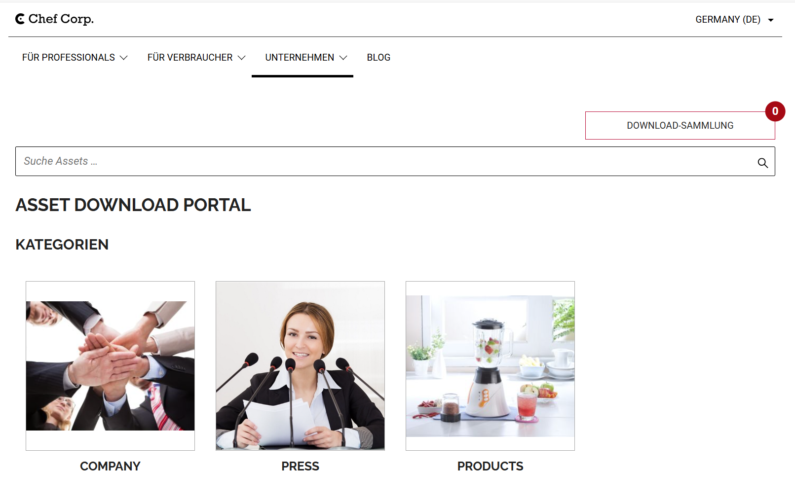 Download-Portal mit Asset