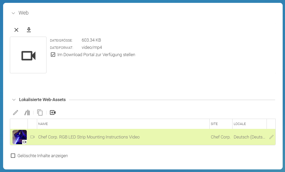 Neu erzeugtes Video verlinkt im Video-Asset