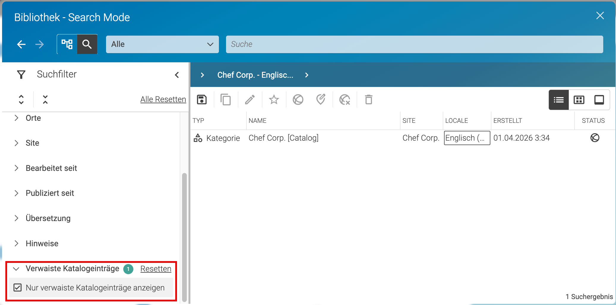Filter für verwaiste Katalogeinträge