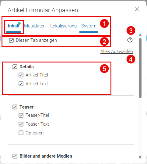 Formular Anpassen Dialog
