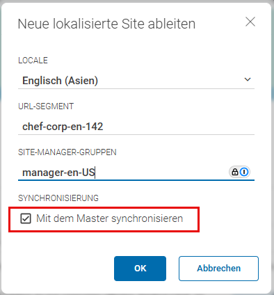 Site-ableiten Dialog