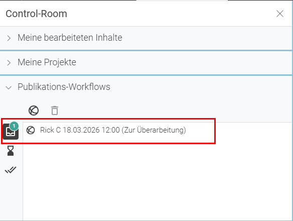 Zur Überarbeitung-Task der Vier-Augen Publikation im Control-Room