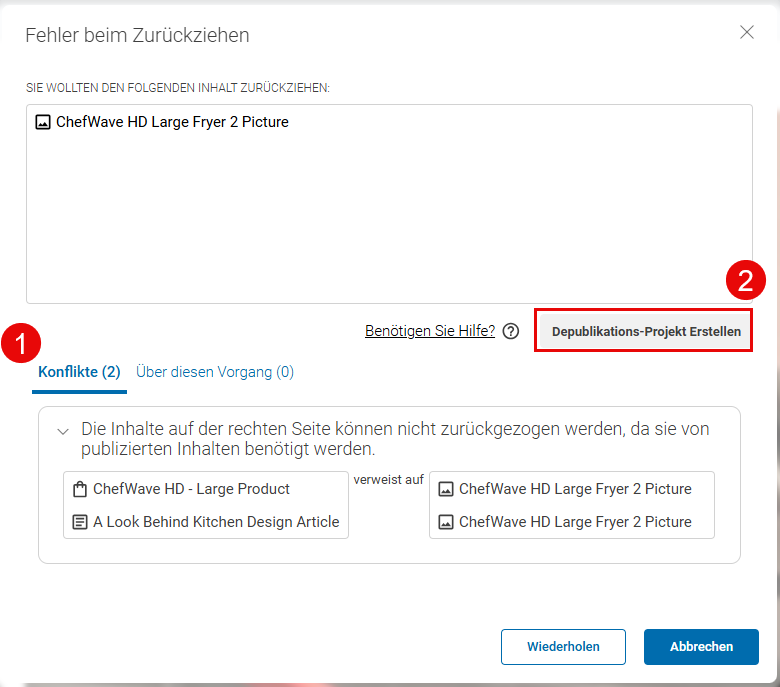 Dialog wenn Inhalt noch verlinkt ist
