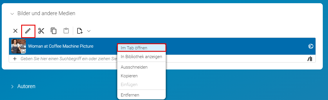 Linkliste mit Kontextmenü und Werkzeugleiste