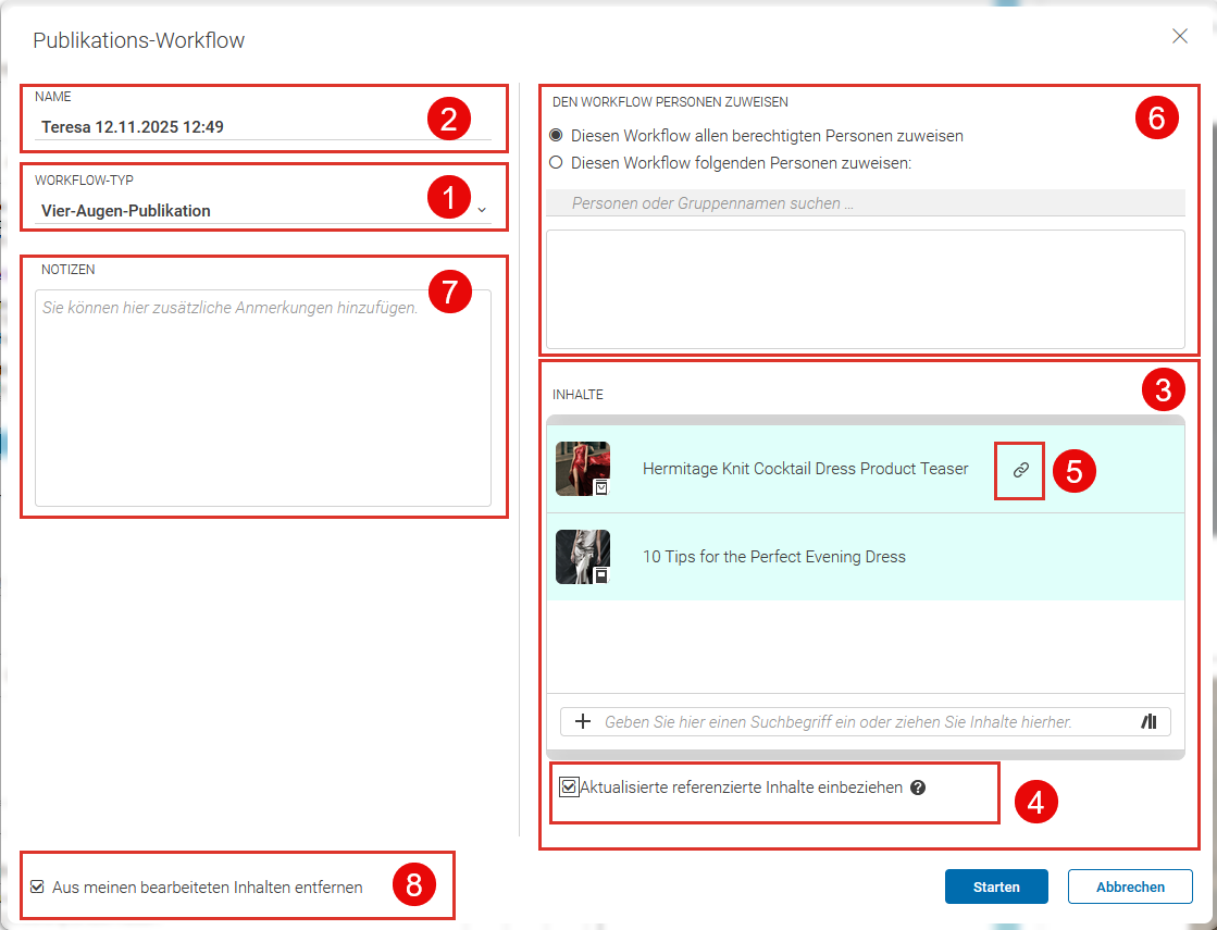 Startfenster des Publikations-Workflows