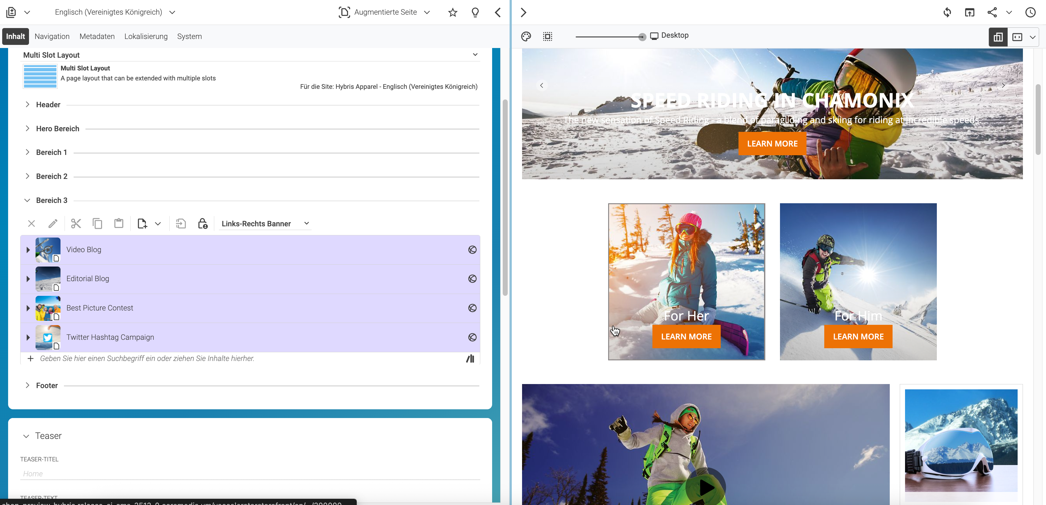 Commerce Seite mit CMS Inhalten