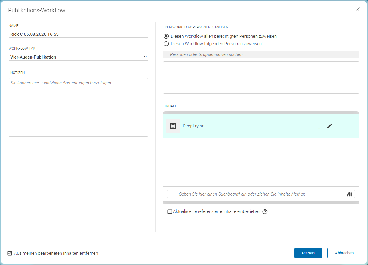 Starten eines Publikations-Workflow