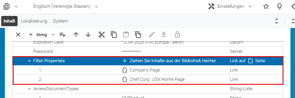 LinkList-Feld mit mehreren Einträgen