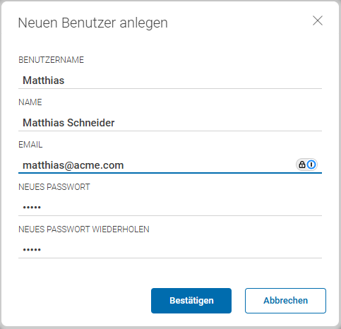 Popup-Fenster um neuen Nutzer anzulegen