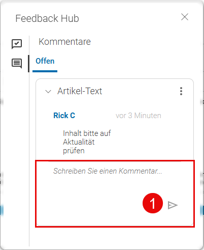 Reaktionelle Kommentare im Feedback-Hub