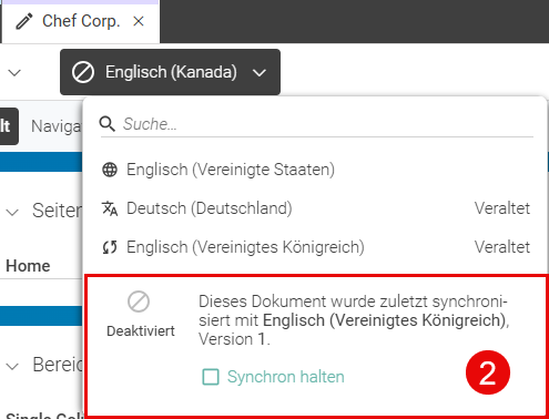 Lokalisierungsstatus: Deaktiviert – in diesem Beispiel für Englisch (Kanada)