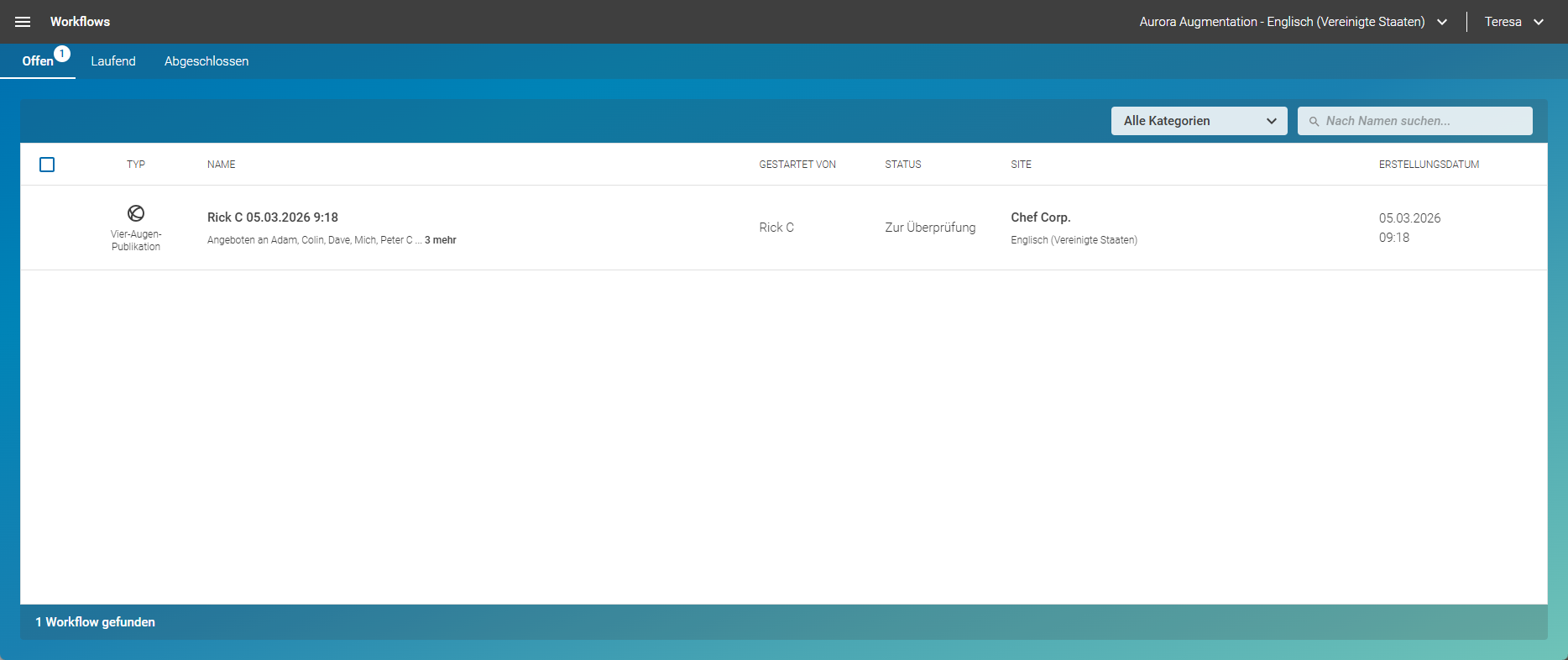 Hauptansicht der Workflow App
