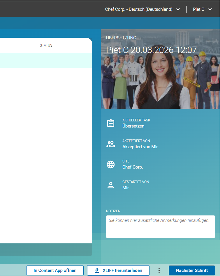 Übersetzungsworkflow in präferierte Site