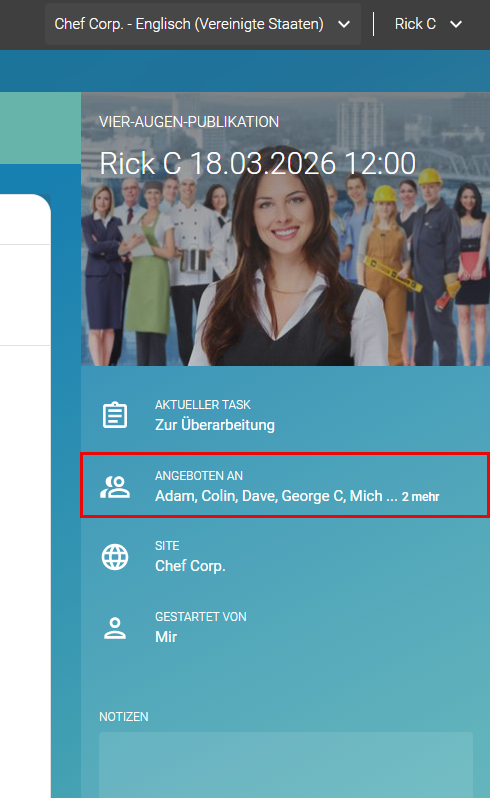 Angebotener Erstellen-Task einer Vier-Augen Publikation