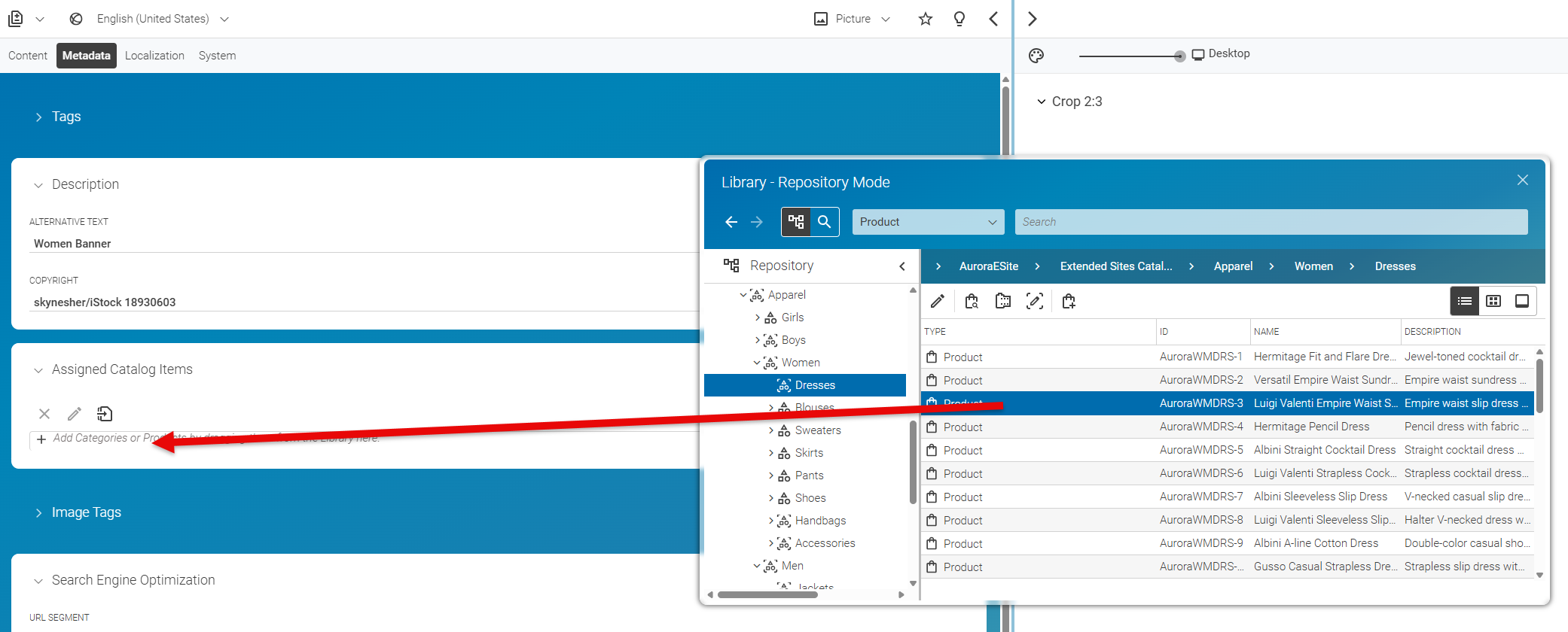 Assign a product to a picture