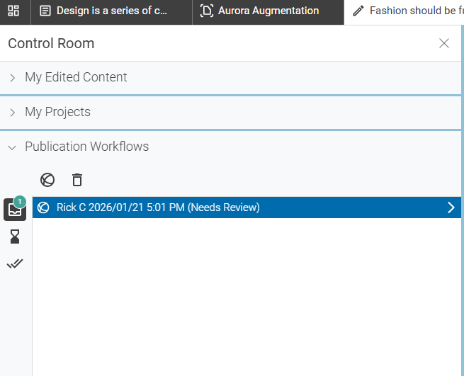 Offered Reviewed Publication Workflow in the Control Room