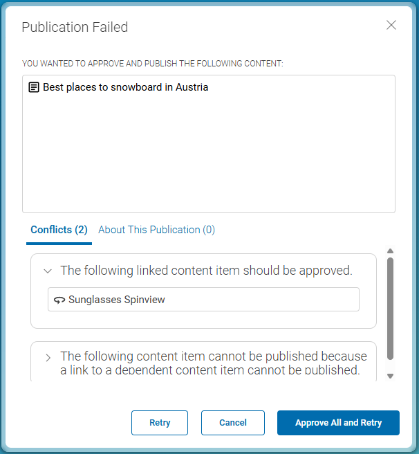 Publication window with problems