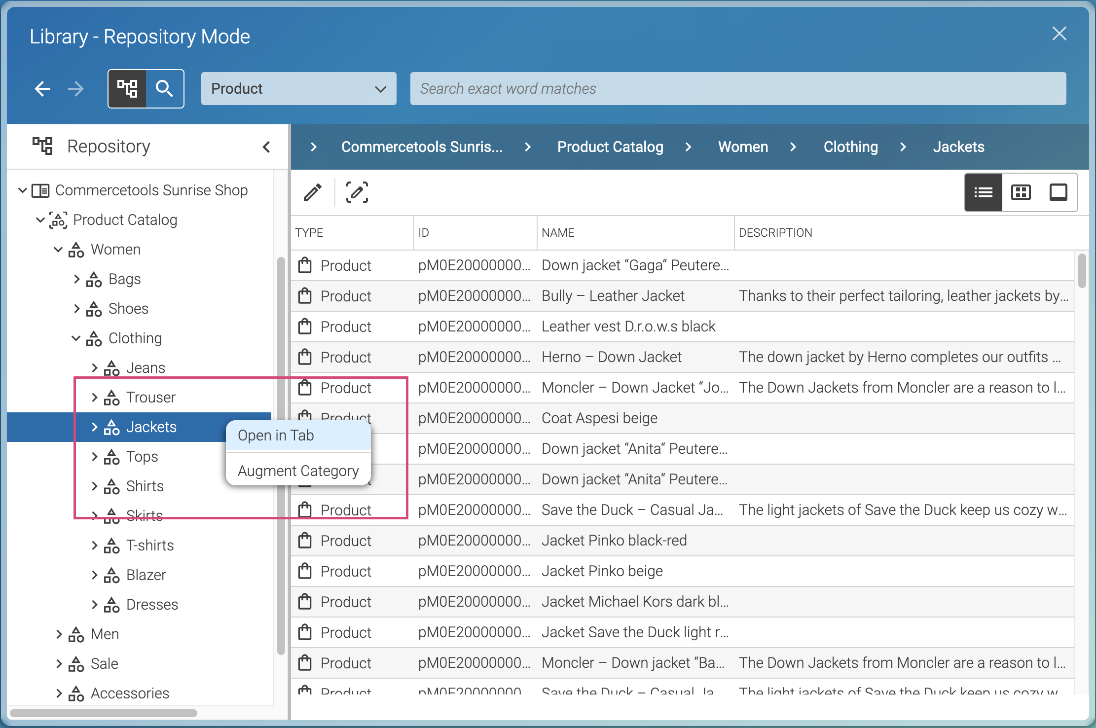 Open Category in tab