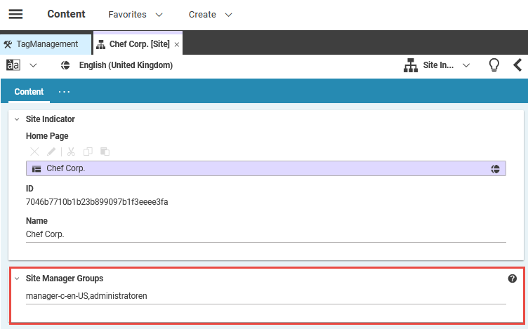 Site Indicator: Setting site manager group