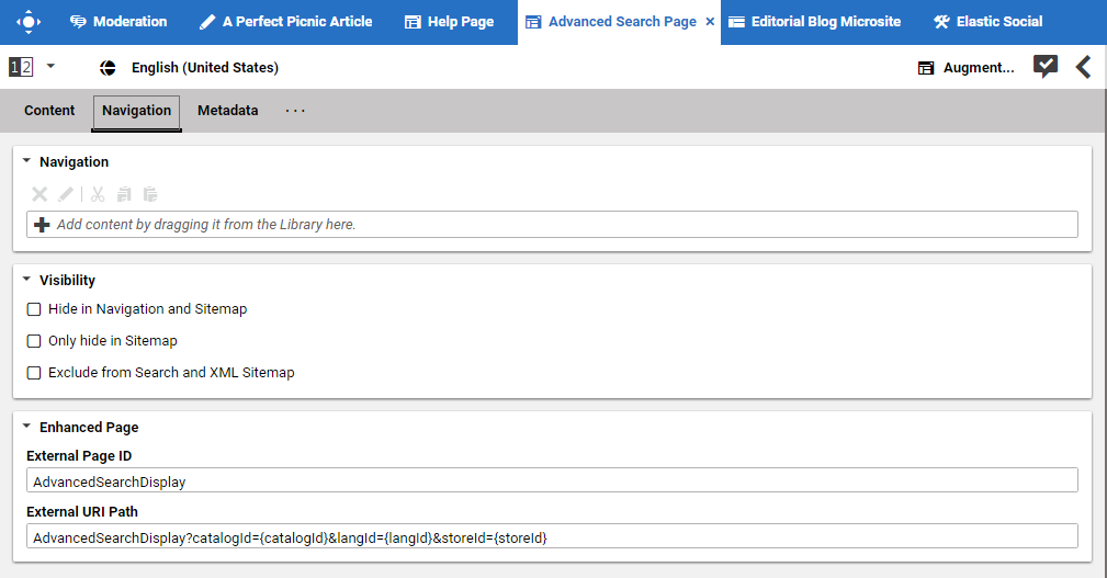 Example: Navigation Settings for a custom non SEO Form