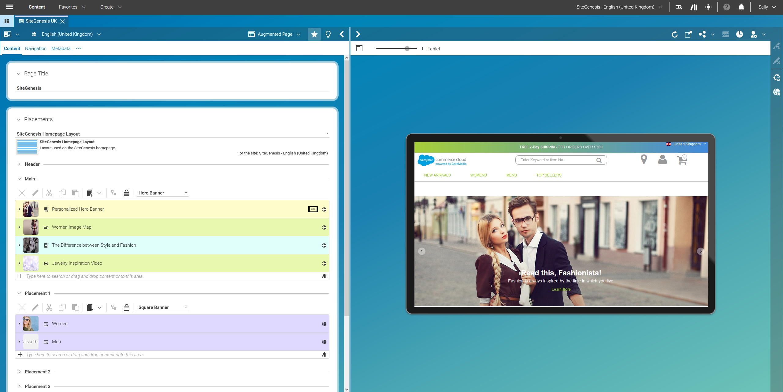 Responsive Preview of the storefront experience within CoreMedia Studio (here: tablet view)