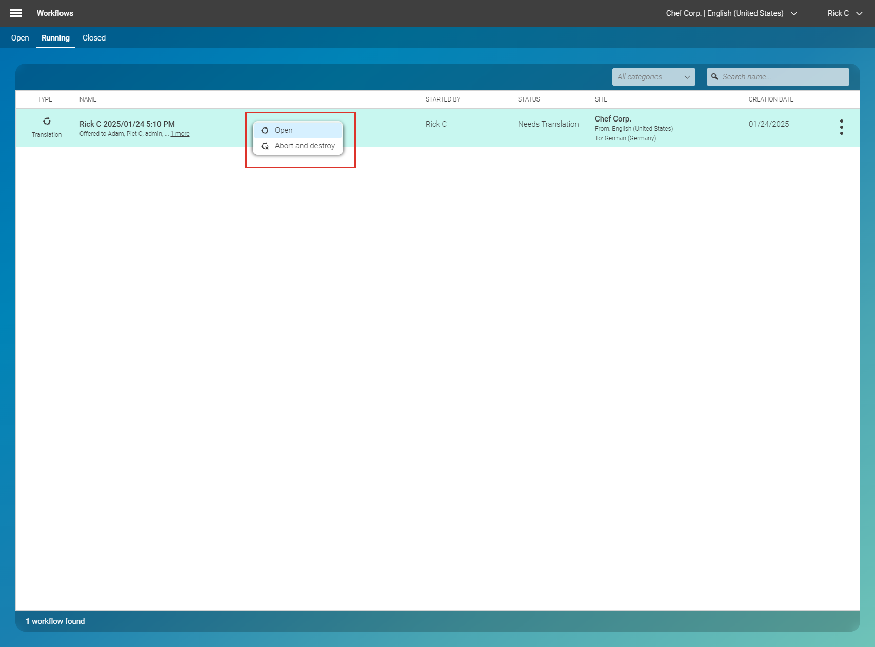 Aborting translation workflow in Workflow App