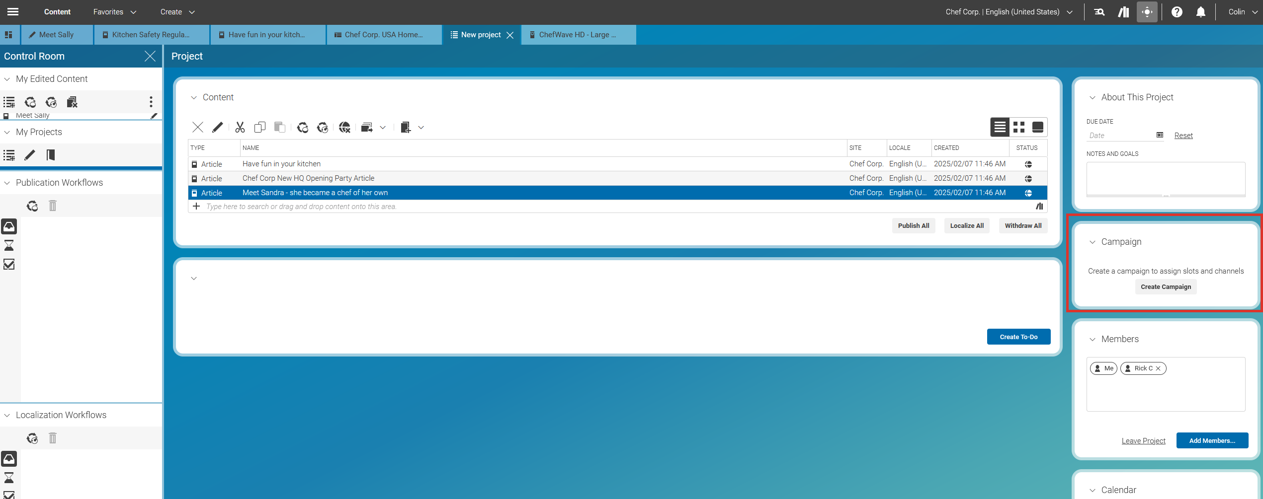 Start Campaign Creation from Project