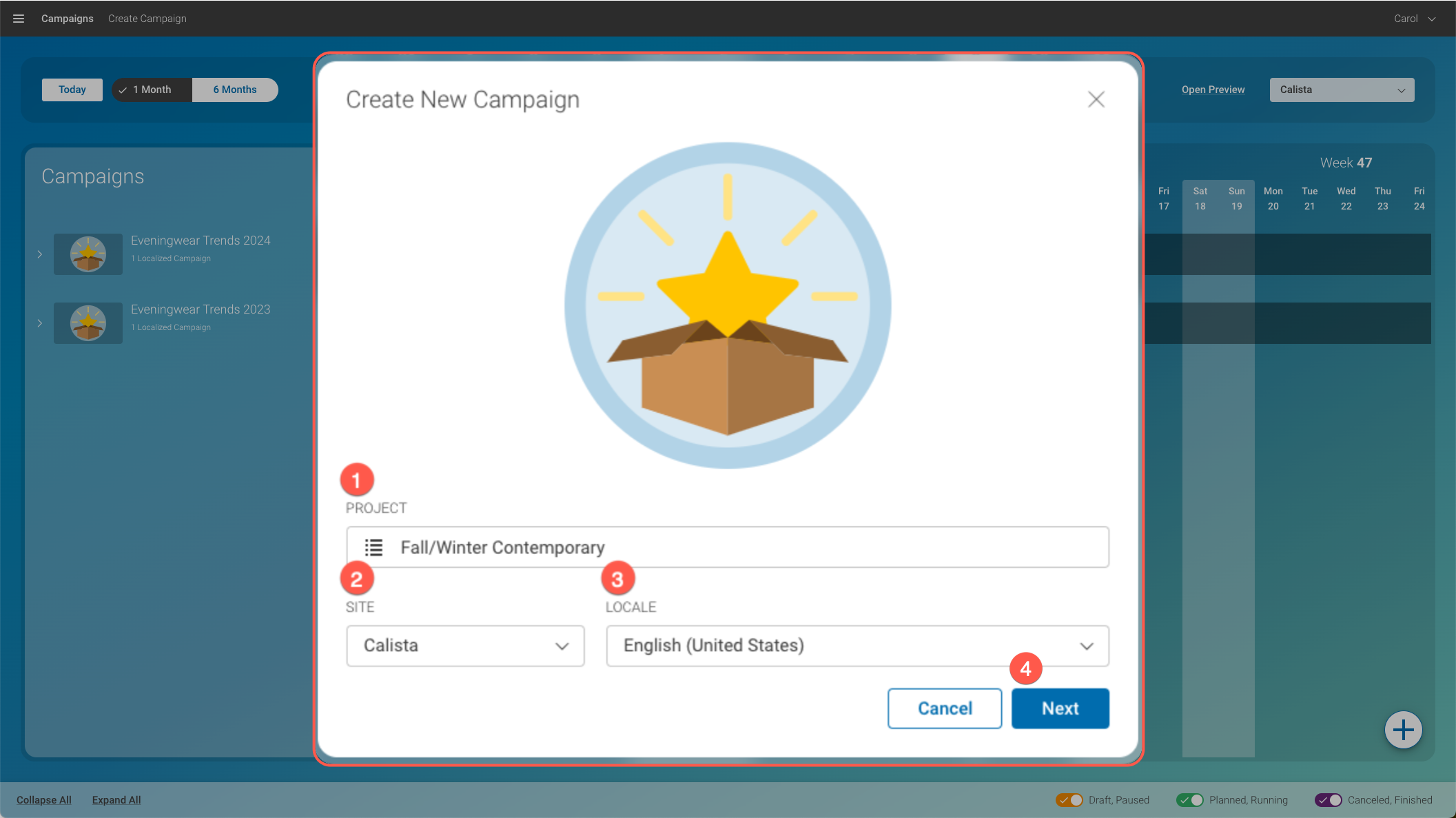 Create New Campaigns Dialog