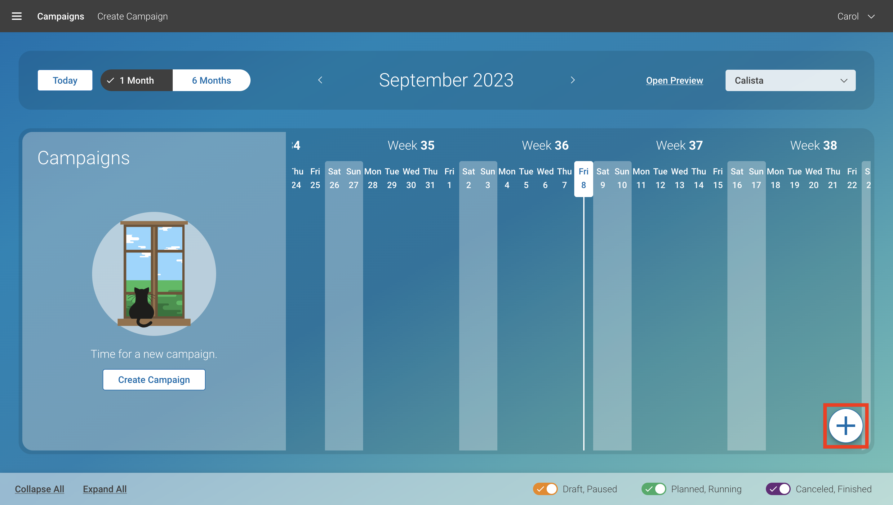 Campaigns with Create Campaign Button