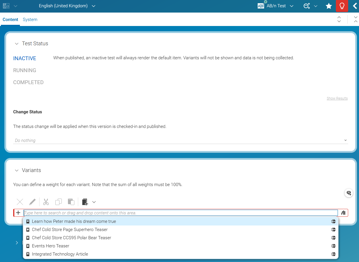 Create A/B/n test in Studio