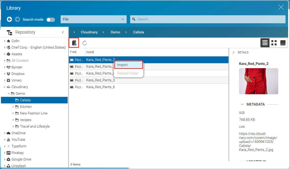 Creating content from Cloudinary items