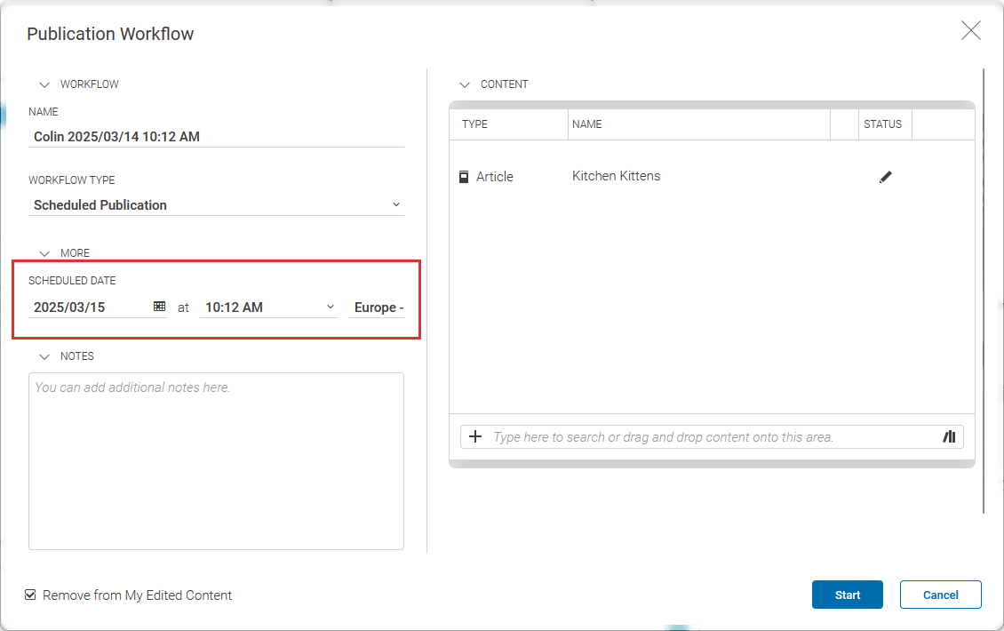 Select scheduled date