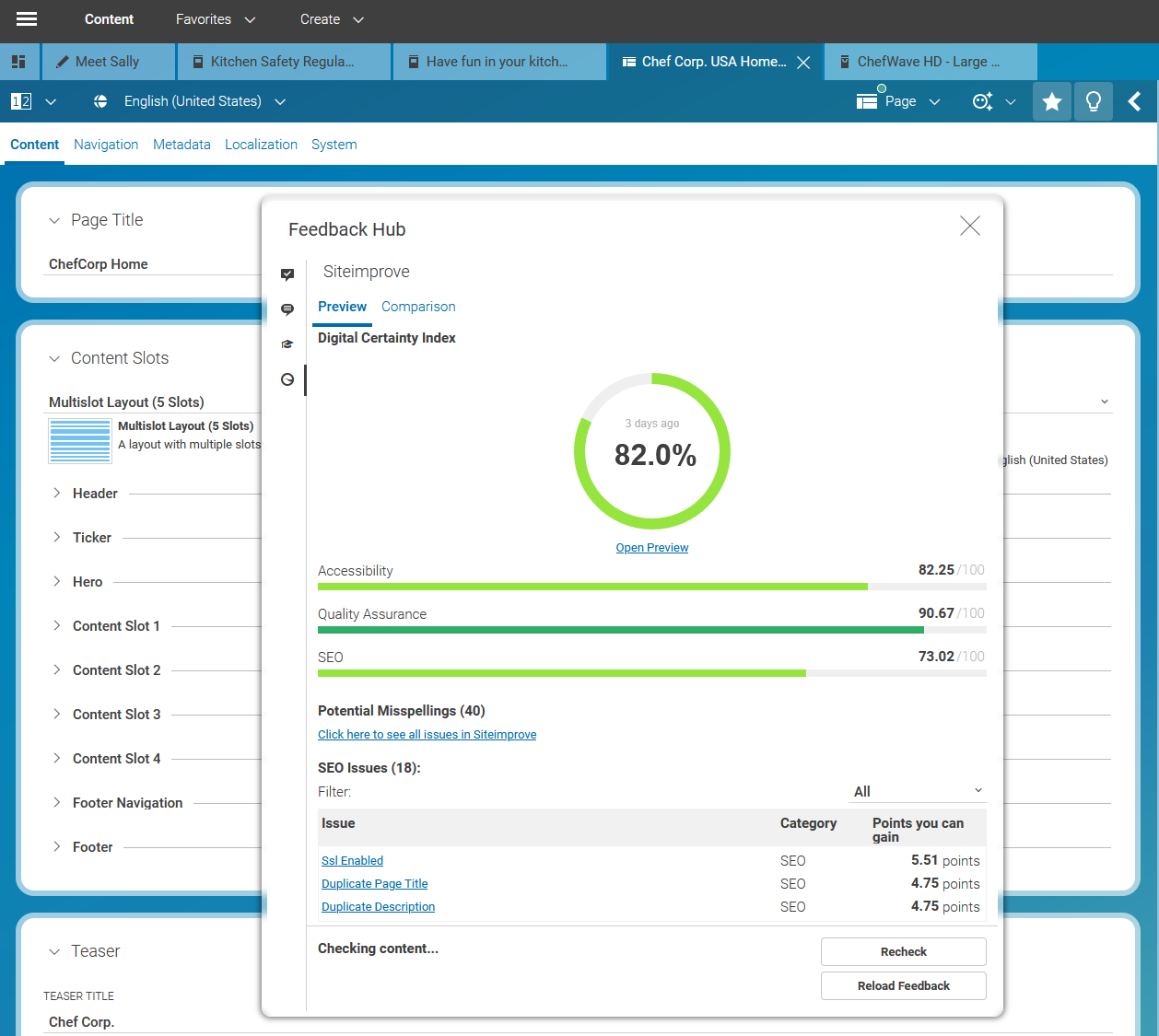 Siteimprove Feedback shown in Studio