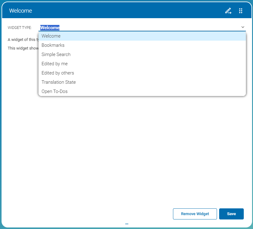 Widget in configuration mode