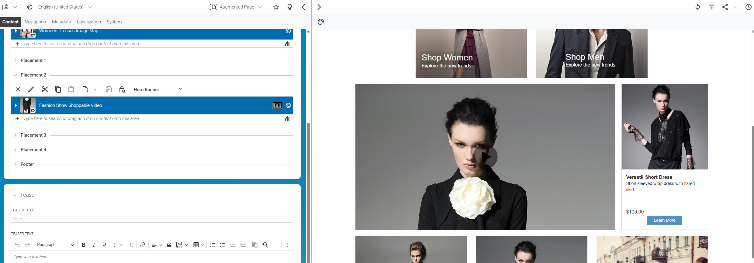 Commerce website with CMS content