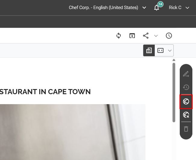 Publish button in the Action toolbar