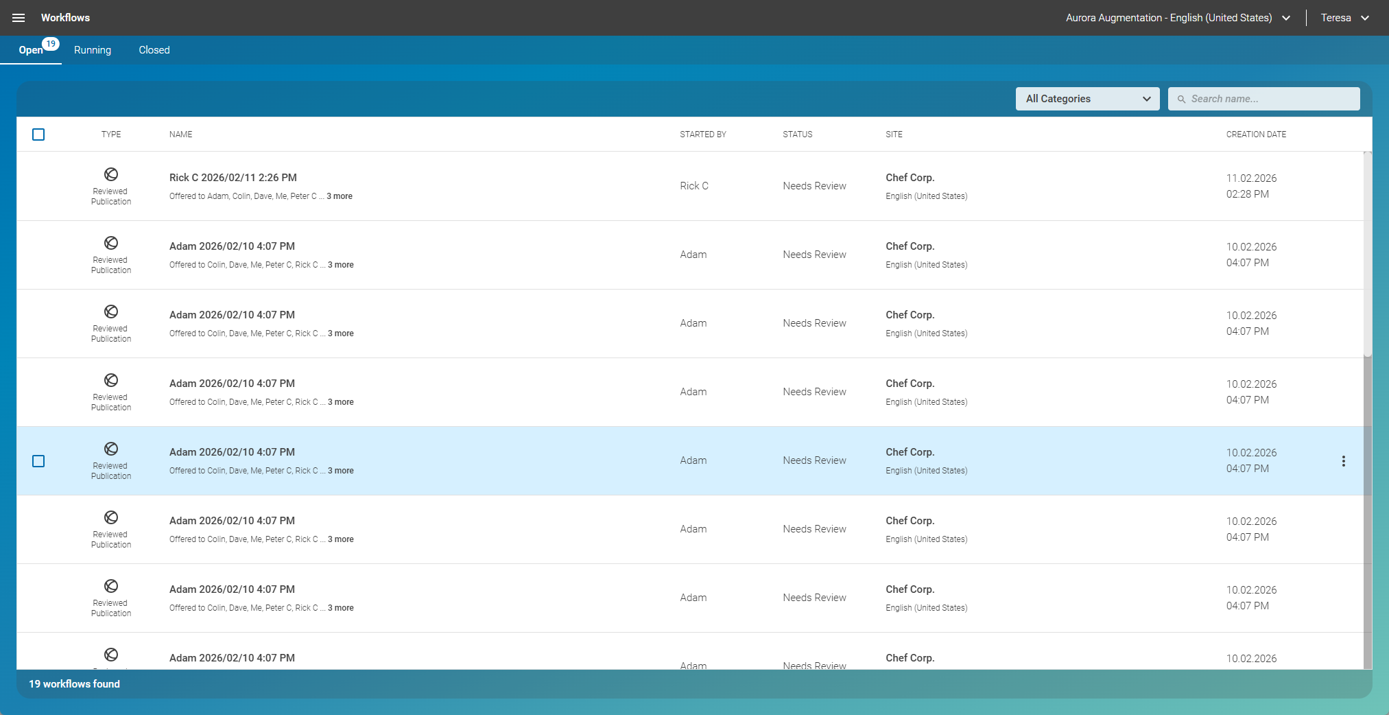 Workflow app main view