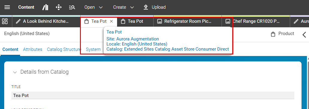 Tooltip with catalog name