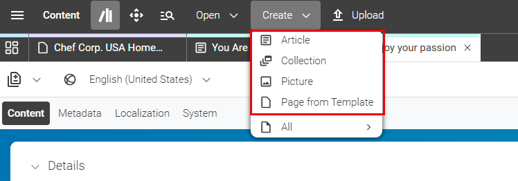 Preferred Types in the Create menu
