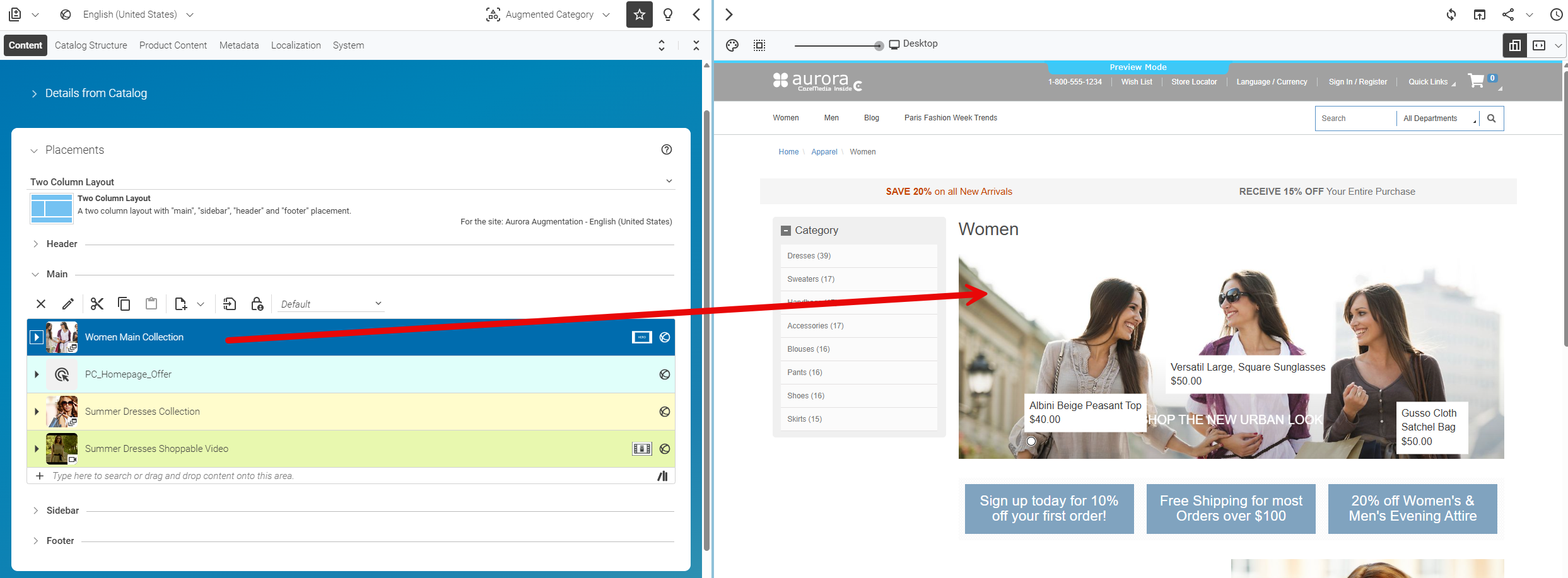 Augmented Category with content