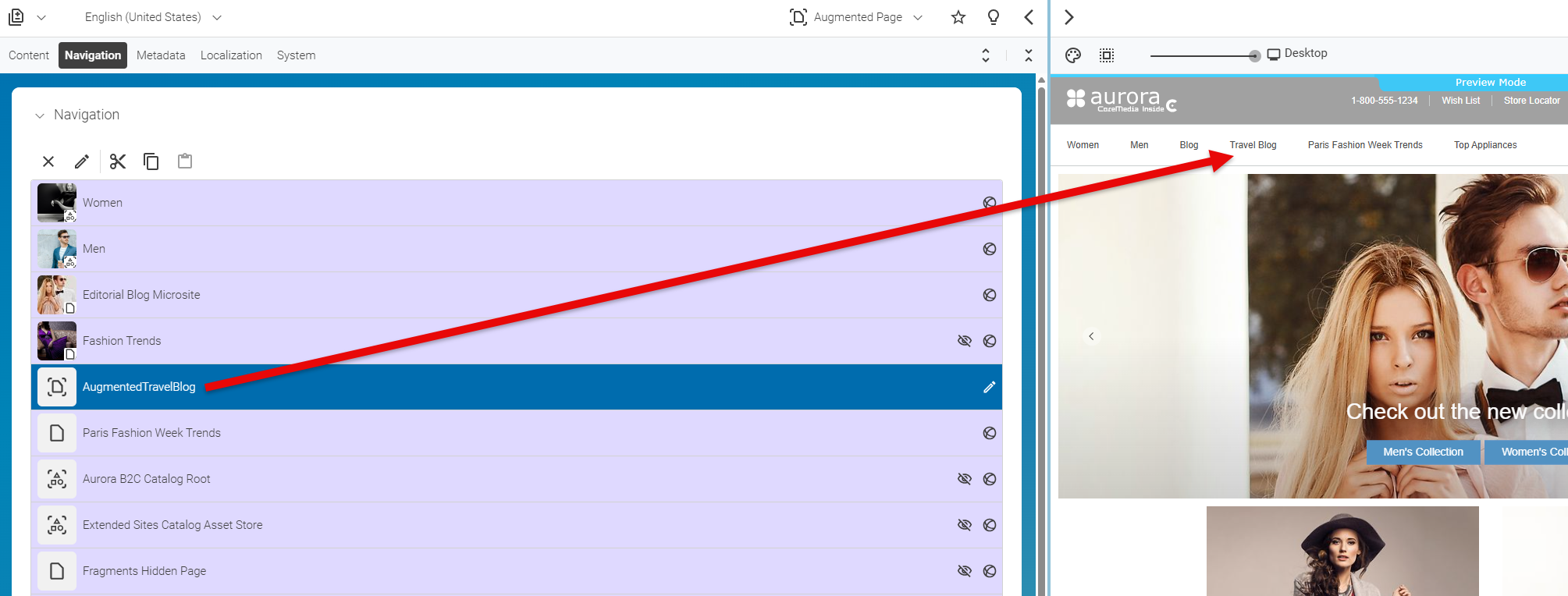 New page in navigation