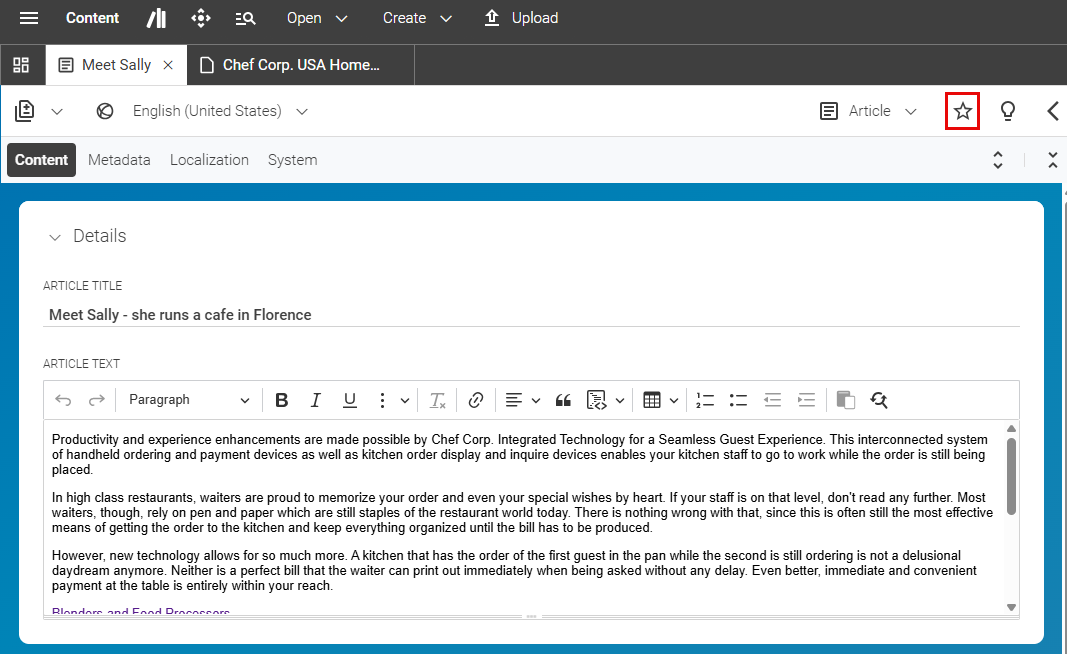 Bookmark in the Form view