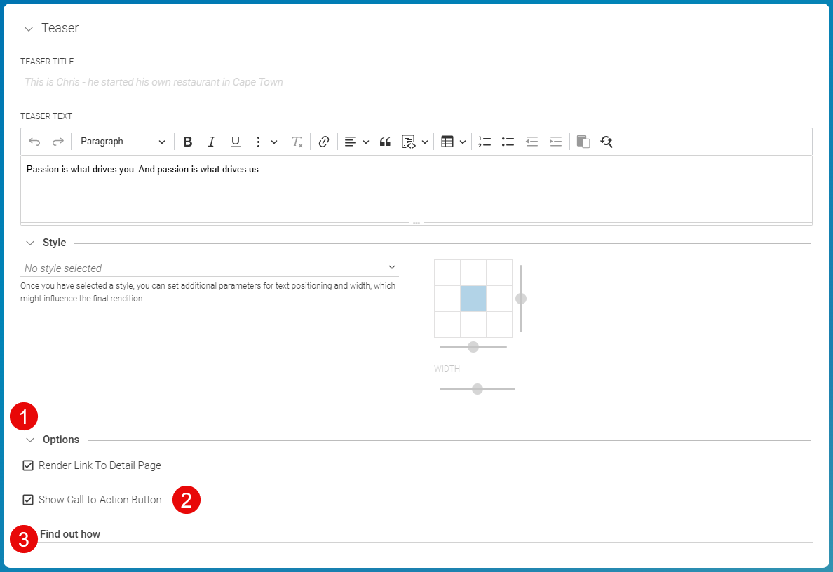Call-to-action checkbox in teasable content item